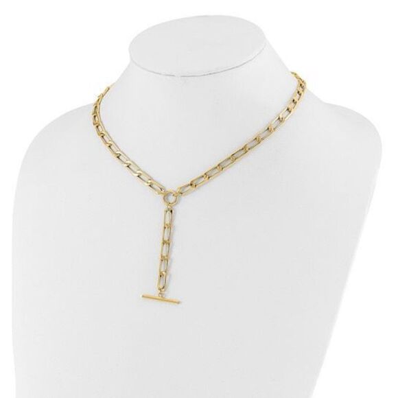 Leslie's 14K Polished Flat Oval Link Drop with 2in ext. Choker Necklace - Picture 1 of 5